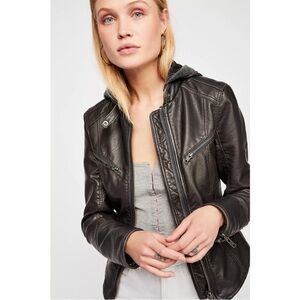 Free People We The Free Monroe Vegan Leather Hooded Biker Jacket